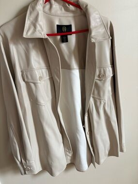 Beige pleather long lightweight shacket